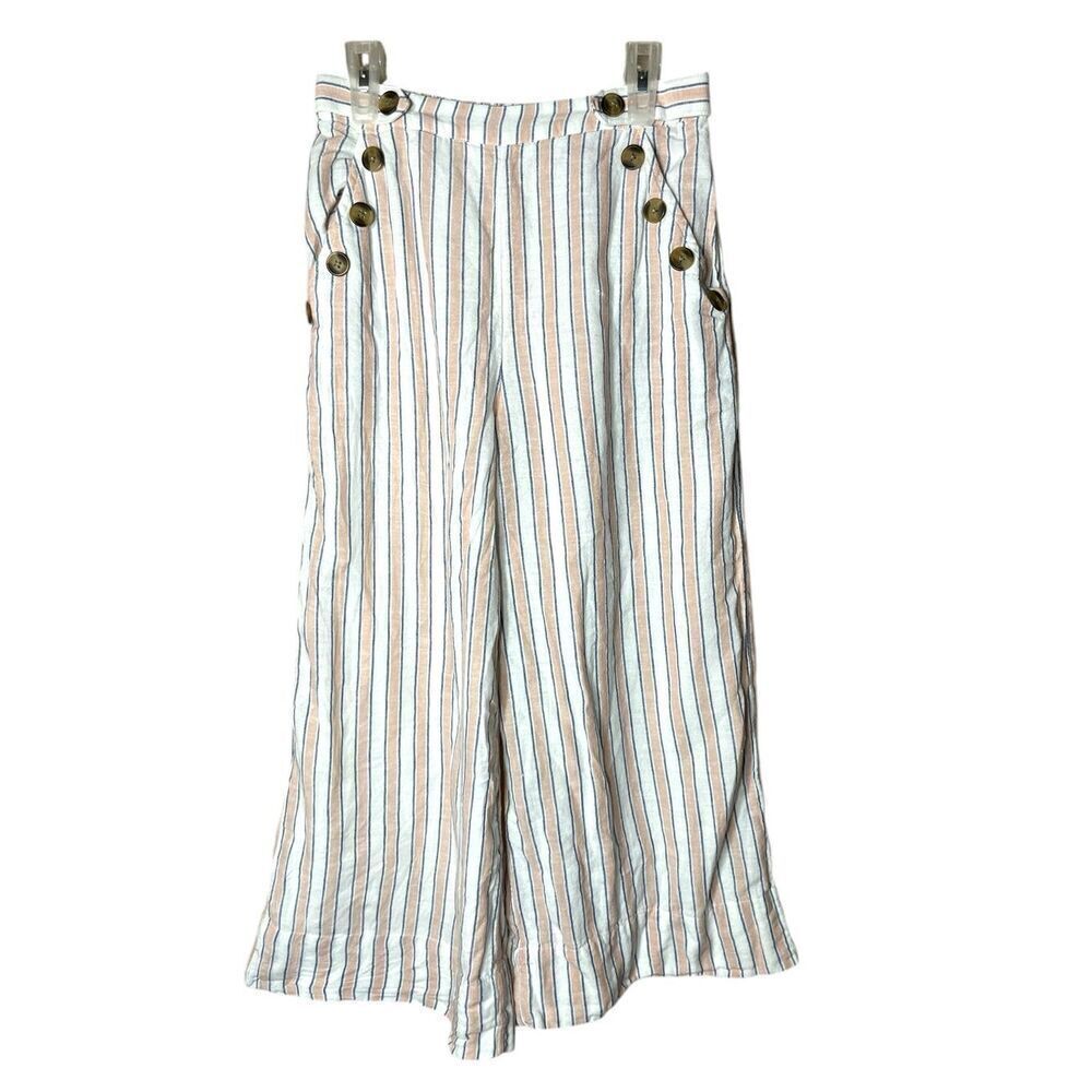 American Eagle High Waisted Side Button‎ Linen Blend Cropped Pants Size S